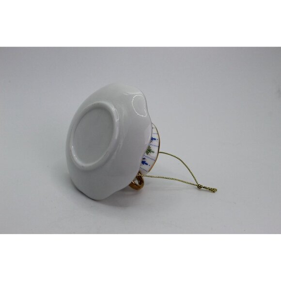 Porcelain Teacup Ornament with Saucer • Blue & Green Floral • Gold Handle - Picture 5 of 5